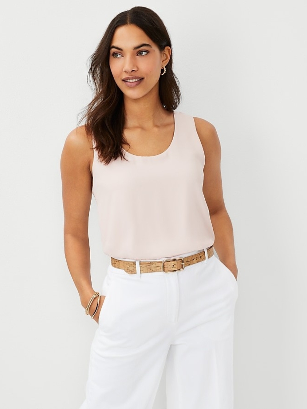 Ann Taylor Mixed Media Blush Pink Scoop Neck Tank